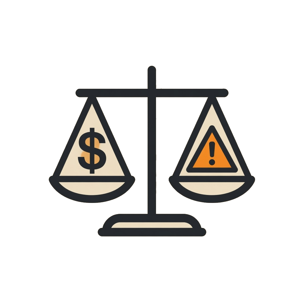 Balance scale weighing cost against risk